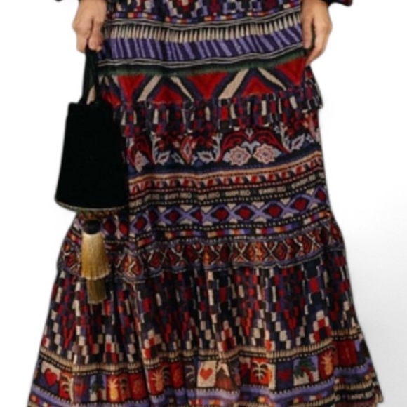Farm Rio Ainika Tapestry Blue Maxi Skirt Tiered Size M - Picture 2 of 16